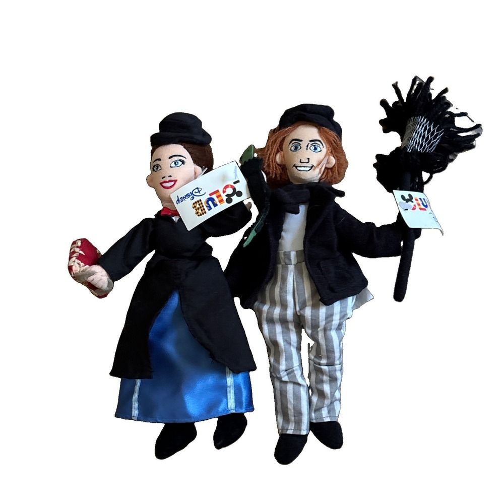 Disney Store Mary Poppins And Bert Set Bean Bag Doll 10" Plush Toy Chimney Sweep